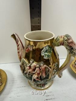 Vintage Capodimonte Italy Gold Tea Coffee Set Porcelain Cherubs