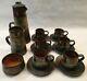 Vintage Celtic Pottery Newlyn Cornwall Medallion Coffee Set For Six 1960s 1970s