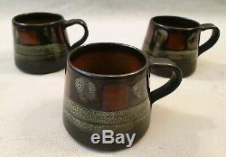 Vintage Celtic Pottery Newlyn Cornwall Medallion Coffee Set for Six 1960s 1970s