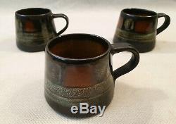 Vintage Celtic Pottery Newlyn Cornwall Medallion Coffee Set for Six 1960s 1970s