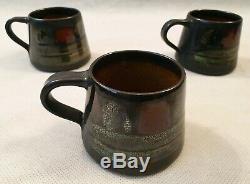 Vintage Celtic Pottery Newlyn Cornwall Medallion Coffee Set for Six 1960s 1970s