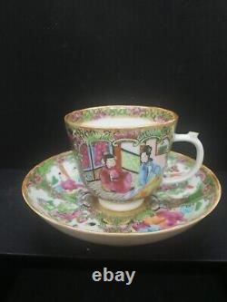 Vintage Chinese Canton Famille Rose Porcelain Tea/ Coffee Cup Set