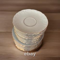 Vintage Cmielów Poland White Porcelain Tea & Dinner Set GoldTrim 80 Pieces