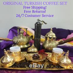 Vintage Coffee Set Arabic Oriental Turkish Coffee Sets Tray Pot ANTIQUE COPPER