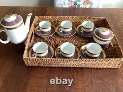 Vintage Coffee Set Burgundy And Gold Karolina Porcelain Poland