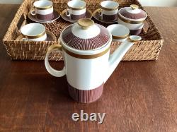 Vintage Coffee Set Burgundy And Gold Karolina Porcelain Poland