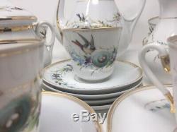 Vintage Coffee Set Fine China Handpainted Bird and Nest Motif German 29 pieces