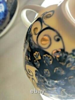 Vintage Coffee Tea Set Lomonosov 6 pers Cup & Saucer Cobalt & Gold $38 / Pair