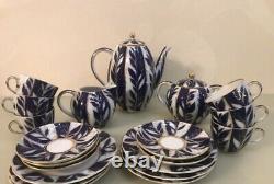 Vintage Coffee Tea Set Lomonosov Porcelain Blue Cobalt & Gold22k