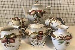 Vintage Coffee Tea Set Lomonosov Porcelain Golden Fall Rare Hand-Painted 60s