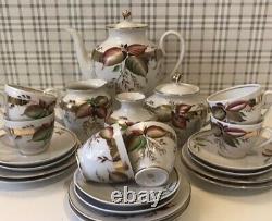 Vintage Coffee Tea Set Lomonosov Porcelain Golden Fall Rare Hand-Painted 60s