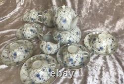 Vintage Coffee Tea Set Lomonosov Porcelain Golden Net Blue Cornflowers Gilding
