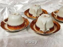 Vintage Coffee tea set for 6 Bohemian Czechoslovakia 24k rain Gold Gilded 1930's