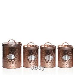 Vintage Copper 5pcs Kitchen Storage Set Bread Bin Tea Sugar Coffee Biscuit Tins