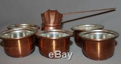 Vintage Copper Turkish Coffee Set Pot And 5 Cups