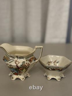 Vintage Coronet Ware Parrott & Co England Coffee Set 5 Cups Pagoda Chinoiserie