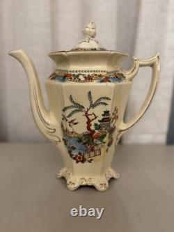 Vintage Coronet Ware Parrott & Co England Coffee Set 5 Cups Pagoda Chinoiserie
