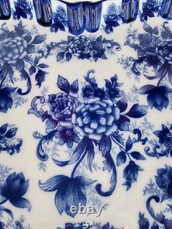 Vintage Cracker Barrel Blue & White Porcelain 9 Piece Tea/Coffee Set Flow Blue