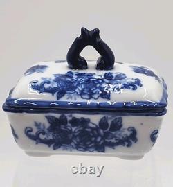 Vintage Cracker Barrel Blue & White Porcelain 9 Piece Tea/Coffee Set Flow Blue