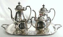 Vintage Cresent Silver Coffee Tea Pot Cream Sugar Tray Nouveau Serving Set