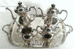 Vintage Cresent Silver Coffee Tea Pot Cream Sugar Tray Nouveau Serving Set