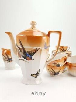 Vintage Czech Republic Victoria Porcelain Tea Coffee Set Butterflies & Birds