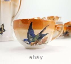 Vintage Czech Republic Victoria Porcelain Tea Coffee Set Butterflies & Birds