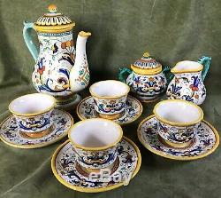 Vintage DERUTA pottery RICCO Demitasse Coffee Set 13pc Hand Painted Italy 1950s