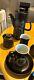 Vintage Denby 1970' Arabesque Stoneware Coffee Set Of 6 Cups, Saucers, Coffee Pot