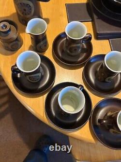 Vintage Denby 1970' Arabesque Stoneware Coffee Set of 6 cups, saucers, coffee pot