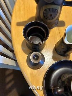 Vintage Denby 1970' Arabesque Stoneware Coffee Set of 6 cups, saucers, coffee pot