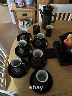 Vintage Denby 1970' Arabesque Stoneware Coffee Set of 6 cups, saucers, coffee pot