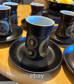 Vintage Denby 1970' Arabesque Stoneware Coffee Set of 6 cups, saucers, coffee pot