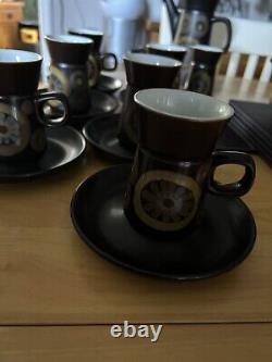 Vintage Denby 1970' Arabesque Stoneware Coffee Set of 6 cups, saucers, coffee pot