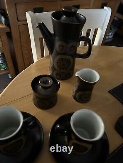 Vintage Denby 1970' Arabesque Stoneware Coffee Set of 6 cups, saucers, coffee pot