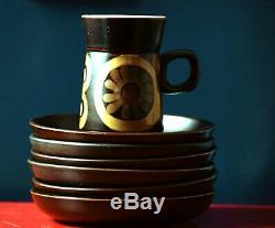 Vintage Denby 1970' Arabesque Stoneware Coffee Set of 6 cups, saucers, coffee pot