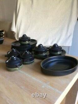 Vintage Denby Bolchova Eclipse Black 98 Set Bowls Saucers Plates Cups Coffee Tea