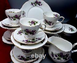 Vintage Duchess English Bone China Violets Tea Coffee Set Cups Saucers