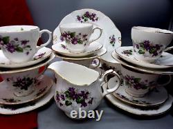 Vintage Duchess English Bone China Violets Tea Coffee Set Cups Saucers