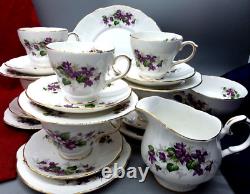 Vintage Duchess English Bone China Violets Tea Coffee Set Cups Saucers