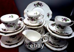 Vintage Duchess English Bone China Violets Tea Coffee Set Cups Saucers