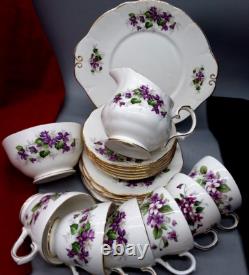 Vintage Duchess English Bone China Violets Tea Coffee Set Cups Saucers