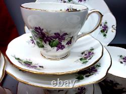 Vintage Duchess English Bone China Violets Tea Coffee Set Cups Saucers
