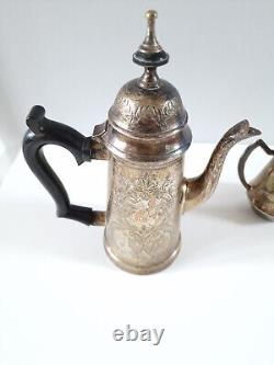 Vintage EPNS Silver Plated Coffee Set With Engraved Detail Teapot Milk Pot