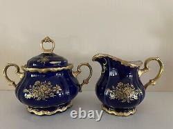 Vintage Edelstein Bavaria Etch Cobalt Coffee Pot & Tea Set 21pcs For 6 Excellent