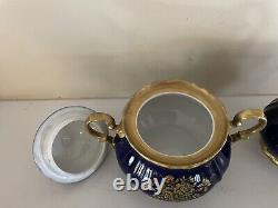 Vintage Edelstein Bavaria Etch Cobalt Coffee Pot & Tea Set 21pcs For 6 Excellent