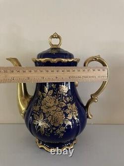 Vintage Edelstein Bavaria Etch Cobalt Coffee Pot & Tea Set 21pcs For 6 Excellent