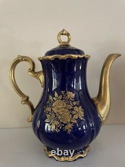 Vintage Edelstein Bavaria Etch Cobalt Coffee Pot & Tea Set 21pcs For 6 Excellent