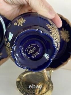 Vintage Edelstein Bavaria Etch Cobalt Coffee Pot & Tea Set 21pcs For 6 Excellent