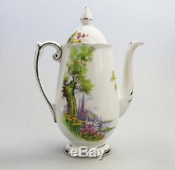 Vintage English Porcelain Roslyn China Peacehaven Swan Lake Coffee Set C. 1930's